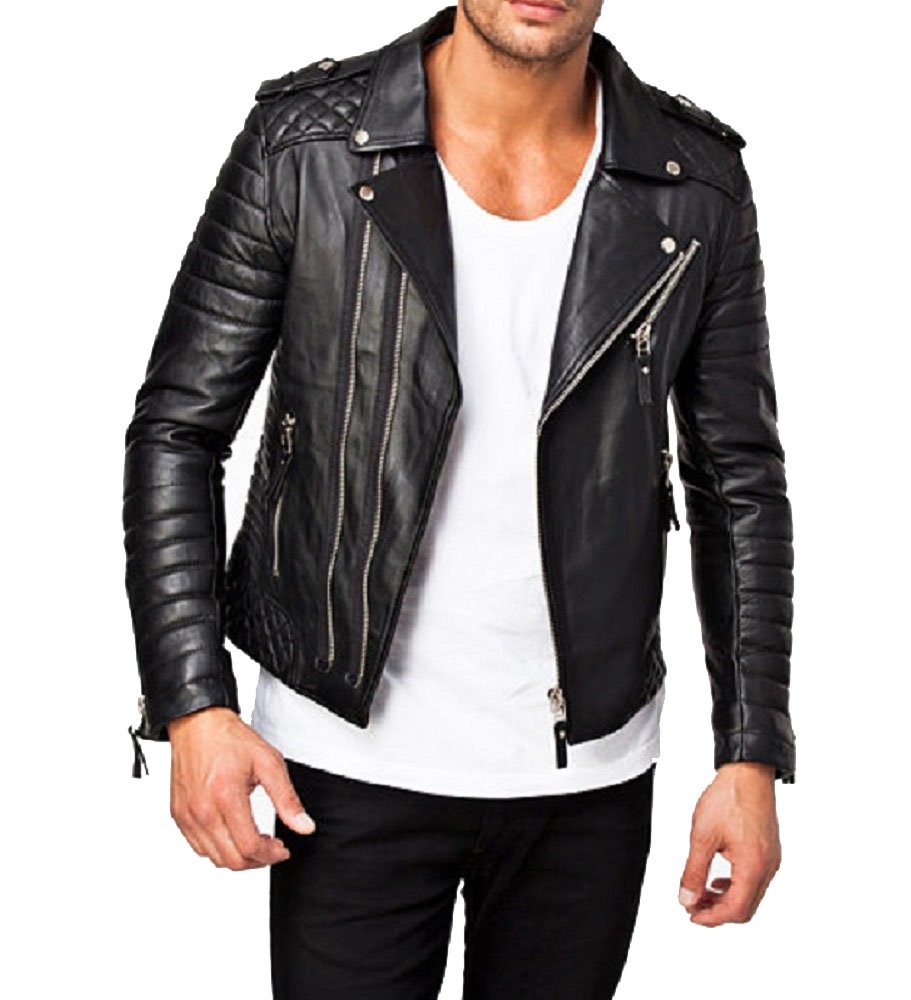 New Men's Genuine Lambskin Leather Jacket Black Motorcycle